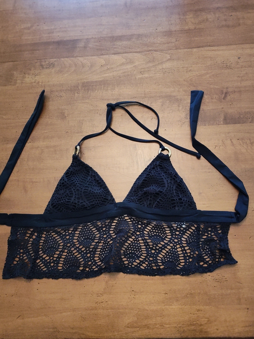 Vintage Black Lace Halter Bikini Top